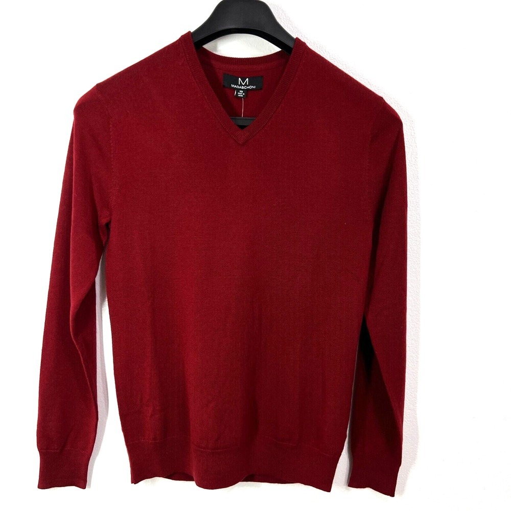 Magaschoni Knit Sweater Womens XS‎ Maroon 100% Wool Crew Neck Academia Classic